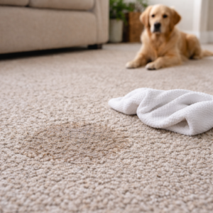 Pet accident cleanup on carpet using proper blotting techniques